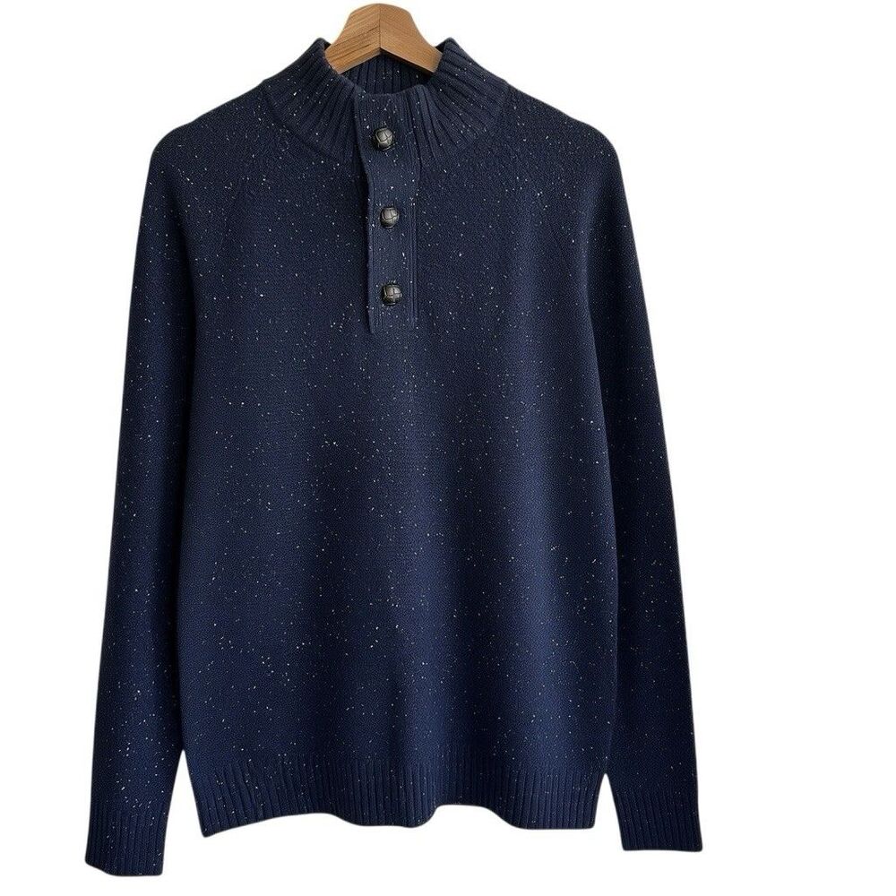 NWT UNTUCKit Gordonne Sweater Men L Lambswool Nylon Blend Knit Mock Sky Captain